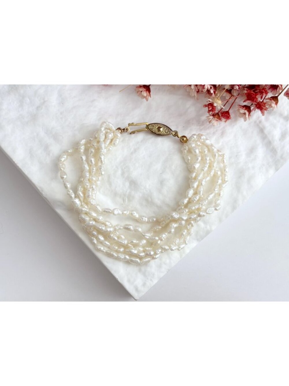 Multi Strand Genuine Rice Pearl Vintage Beaded 6 Strand Bracelet - 8" - Picture 13 of 16